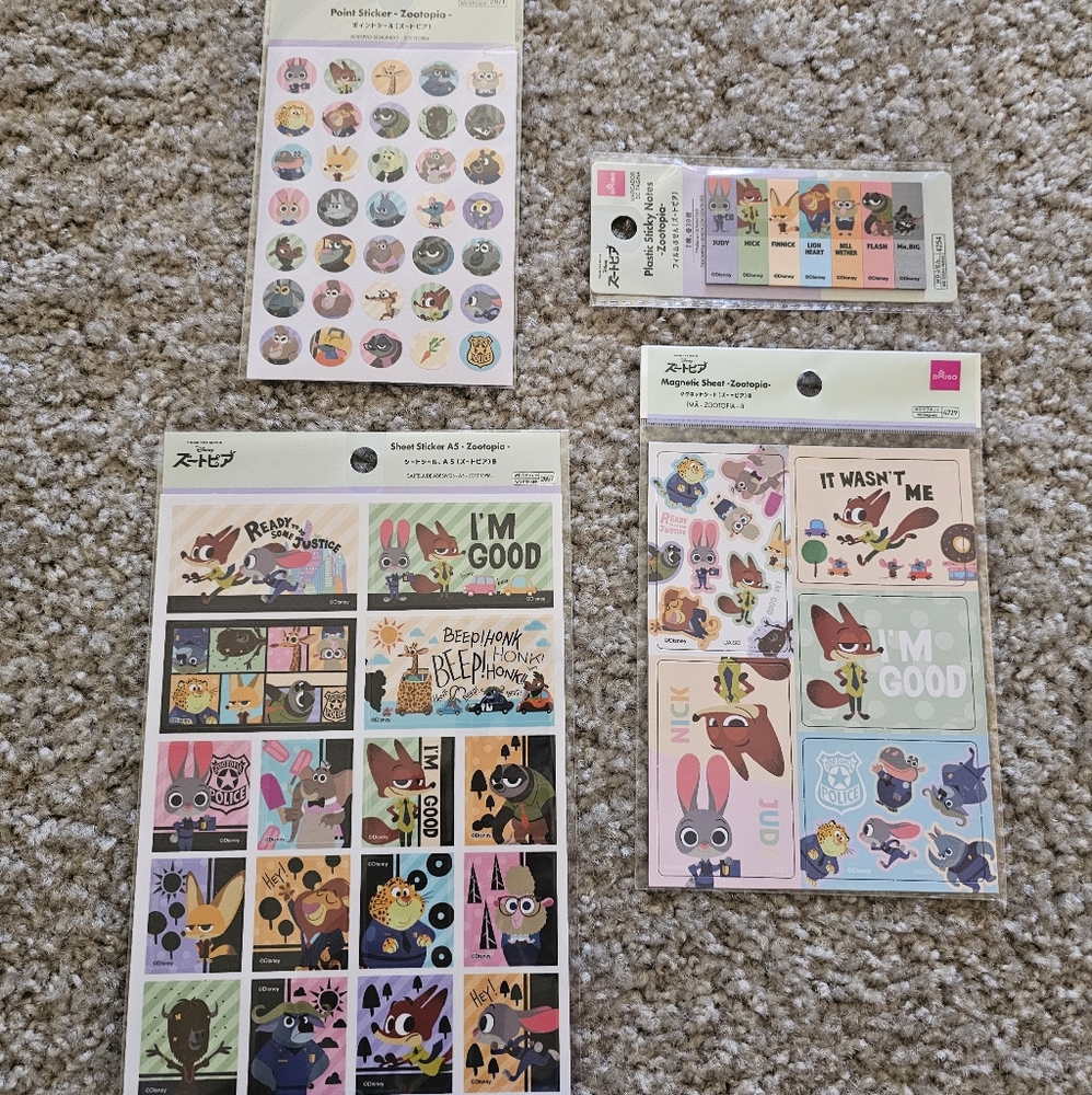 Daiso Zooptopia Limited Stickers, Sticky Notes and Magnets (1 of each)
